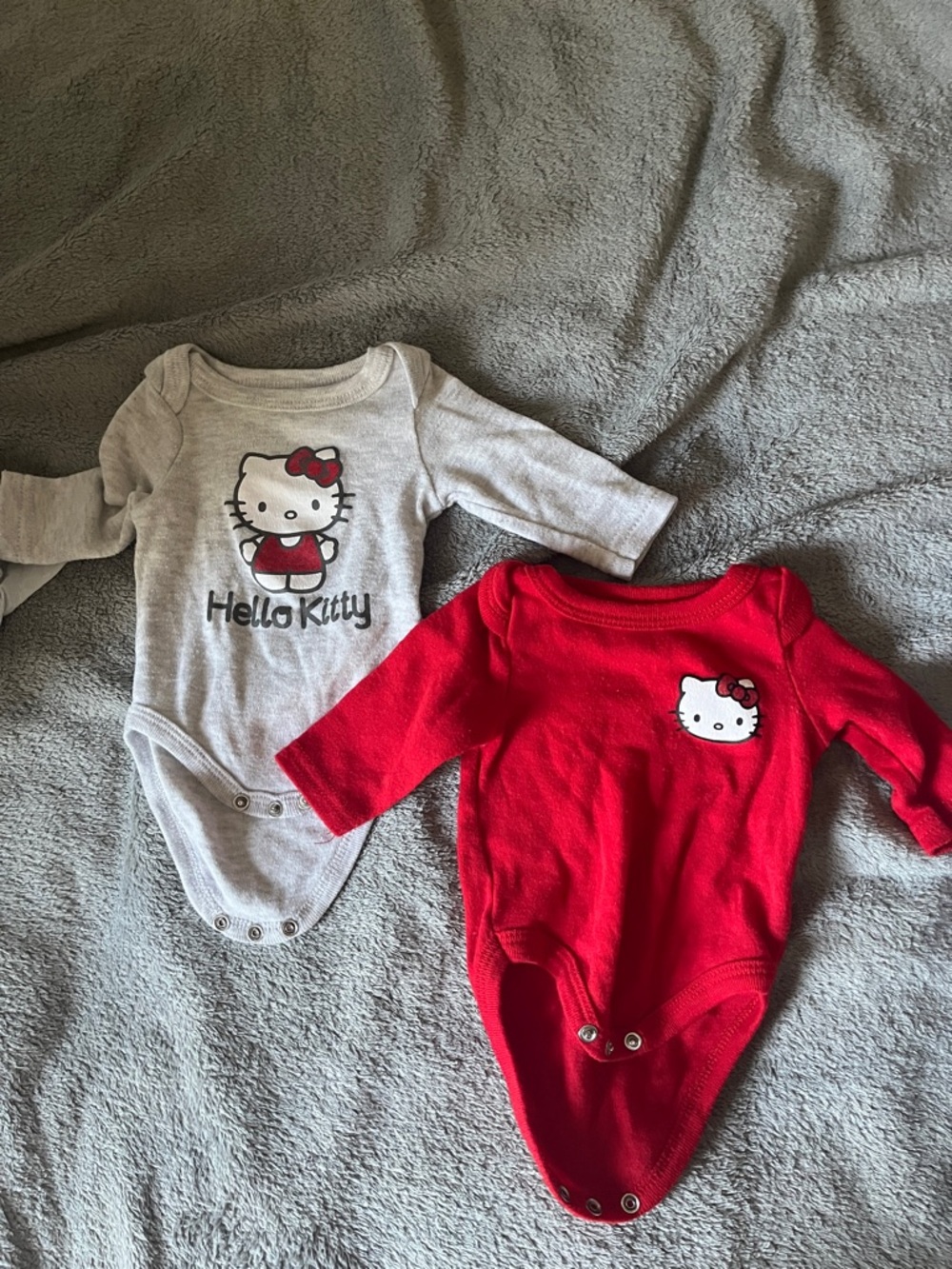 Hello Kitty Red and Gray Long-Sleeve One-Piece Bodysuits